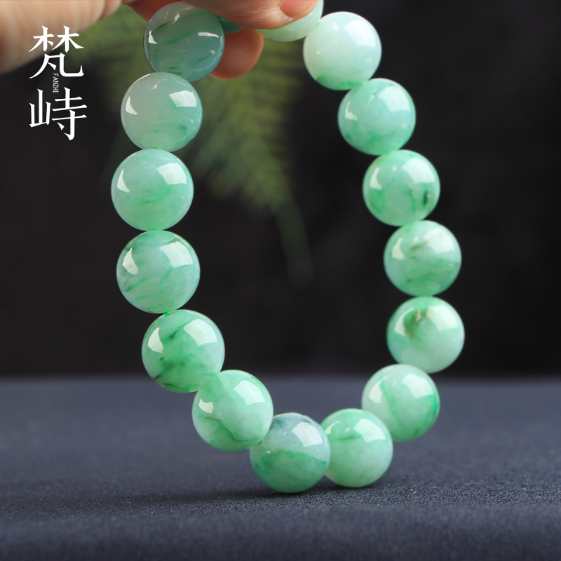 白底青梵峙冰糯种缅甸翡翠飘绿花