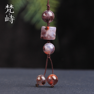 梵峙南红玛瑙紫色冰飘散花手机链挂件吊坠川料原矿送证书