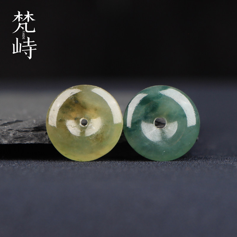 梵峙翡翠平安扣冰蓝黄翡飘花14mm糯冰种配饰挂件一对