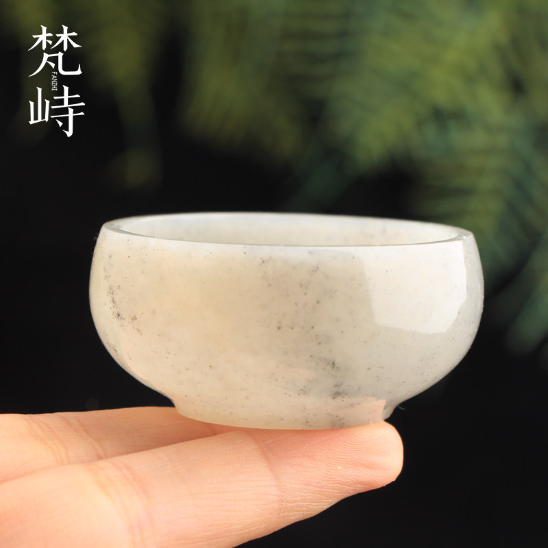 梵峙和田玉籽料玉杯点墨白玉新疆