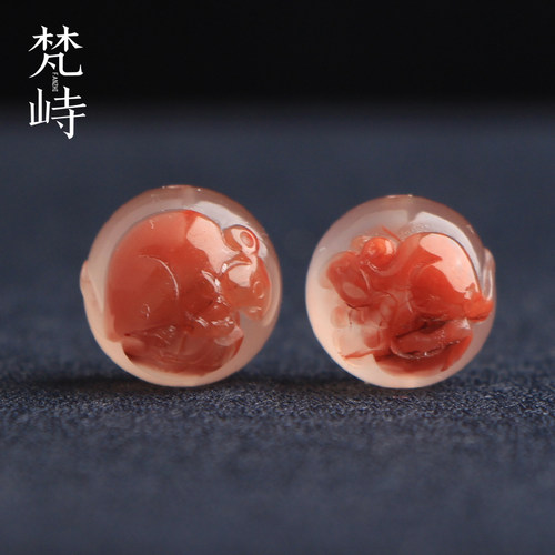 梵峙南红玛瑙生肖老鼠冰飘花单珠