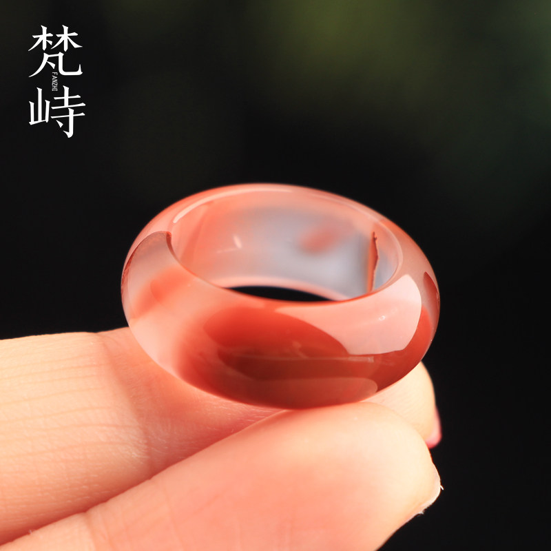 梵峙15.8南红玛瑙冰飘戒指宽版跑环小圈口川料原矿送证书