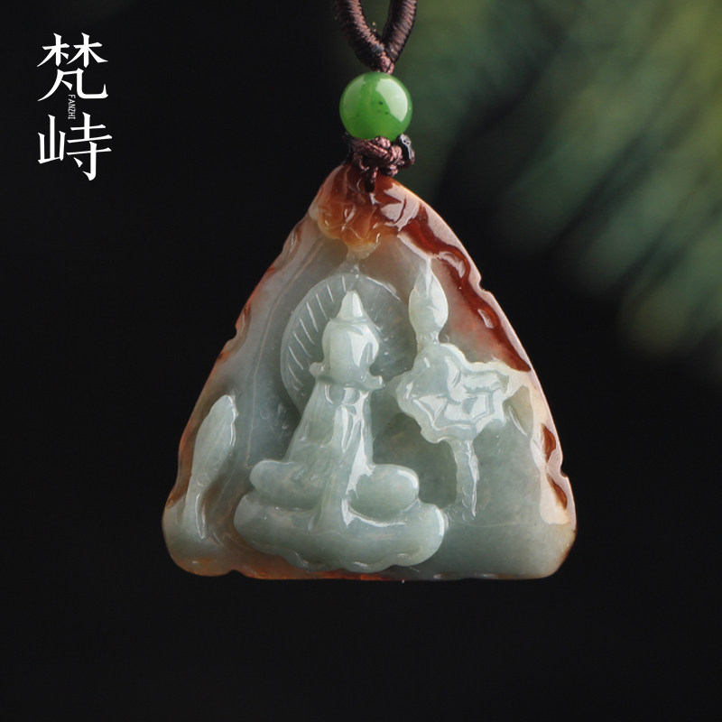 梵峙翡翠悟道挂件吊坠红翡天空蓝缅甸A货送证书