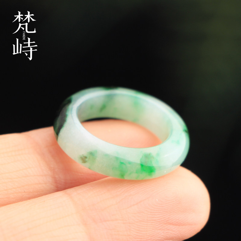梵峙翡翠戒指指环辣绿飘花跑环