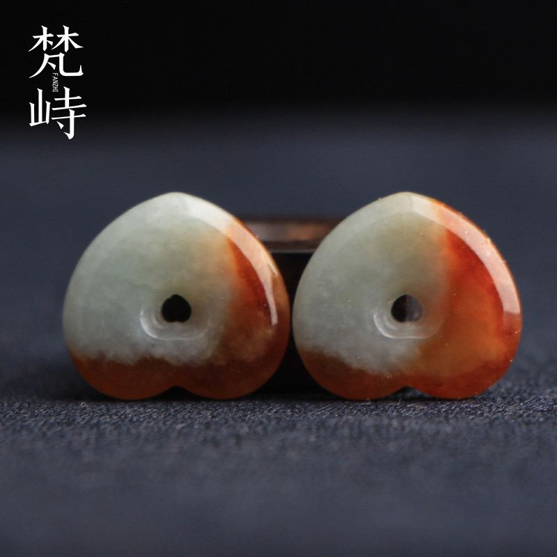 梵峙翡翠爱心桃心多宝珠配饰耳环红翡挂件吊坠一对缅甸A货送证书