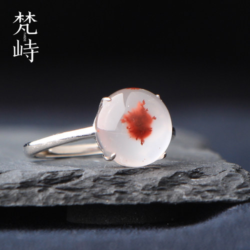 梵峙18南红玛瑙冰草925银戒指