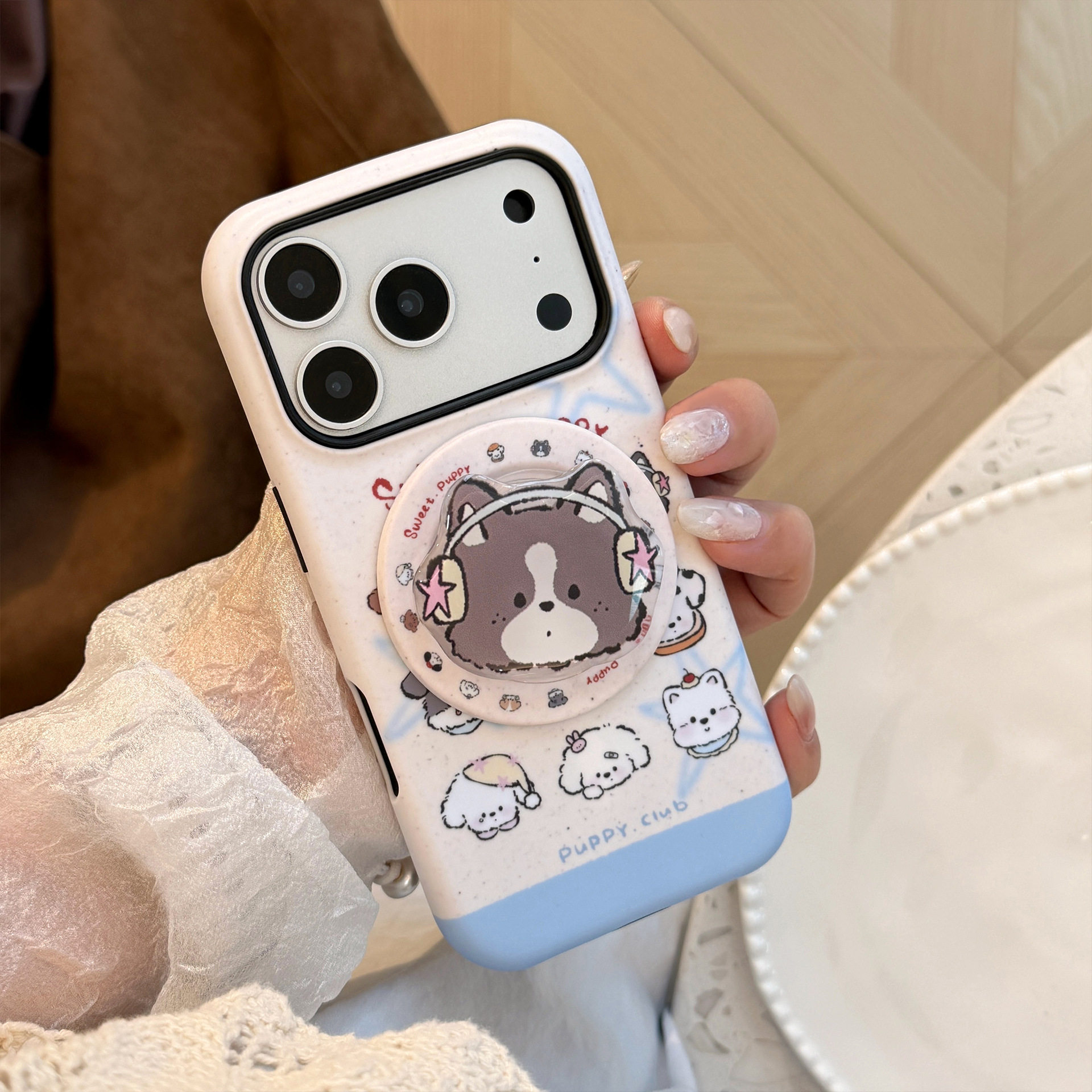 ins风可爱九宫格耳机小狗磁吸支架适用苹果17promax手机壳iPhone16promax新款15pro趣味卡通14个性创意13硬壳