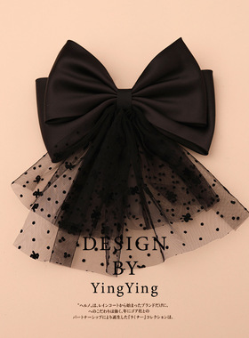 公主风网纱超仙蝴蝶结头饰发夹大号发量多发饰黑色高级感弹簧夹