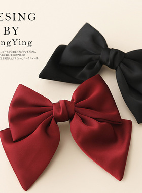 红色优雅大蝴蝶结发饰法式简约发夹缎面弹簧夹高级感复古夹子头饰