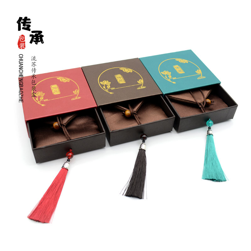 复古流苏首饰包装盒吊坠盒玉器手镯挂件传承抽拉项链收纳礼品盒