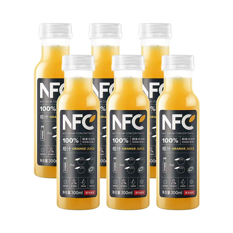 农夫山泉NFC橙汁300ml*6瓶 露营聚餐野炊-CL