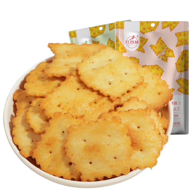 红谷林空空脆薯饼发酵饼干100g*5袋麻辣3袋 葱香2袋【fd】