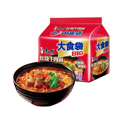 康师傅大食袋方便面速食面袋装 120g*4袋 红烧牛肉香辣番茄酸菜味