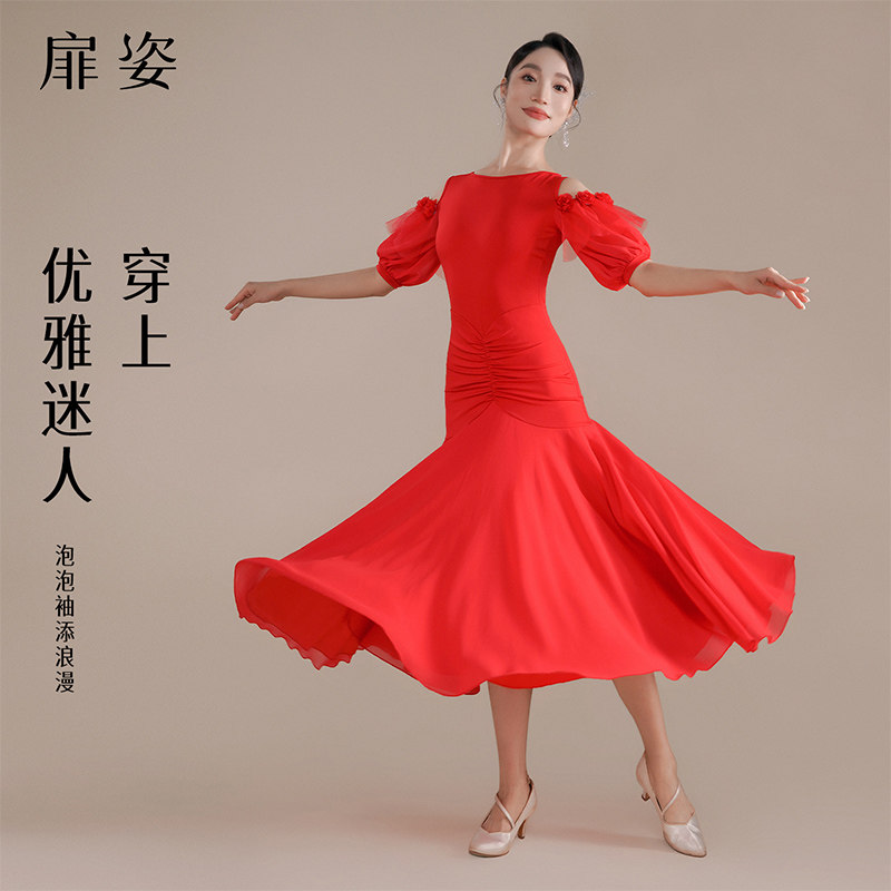 女士摩登舞专业红色连衣裙