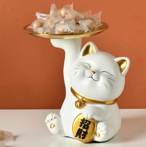 招财猫摆件开业送礼钥匙收纳托盘