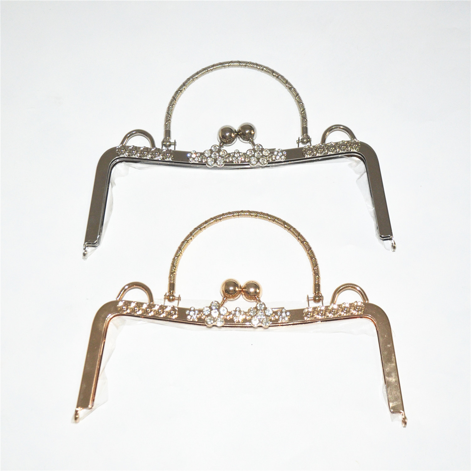 23cm凹腰M形口金包樱花镶钻手挽提手光面无孔双耳猫耳diy高档配件