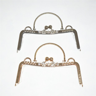 23cm凹腰M形口金包樱花镶钻手挽提手光面无孔双耳猫耳diy高档配件