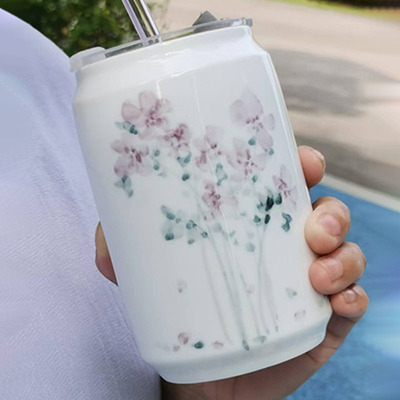 景德镇手工可乐杯吸管自在畅饮陶瓷喝水杯子原创手绘高温釉下彩