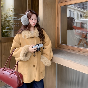 双面穿皮毛一体羊羔毛机车服大衣女装冬季中长款加厚保暖皮草外套