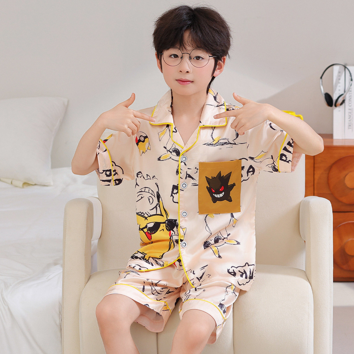 男童冰丝睡衣夏季新款短袖卡通