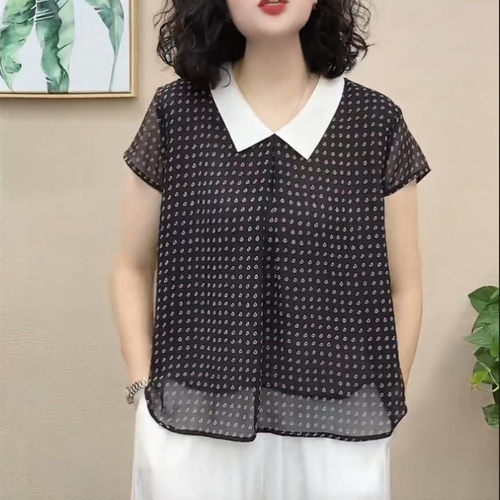 2026夏季雪纺纱娃娃领短袖t恤女
