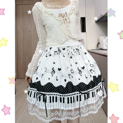 古早感黑白波点半身裙钢琴柄lolita手作sk女儿服