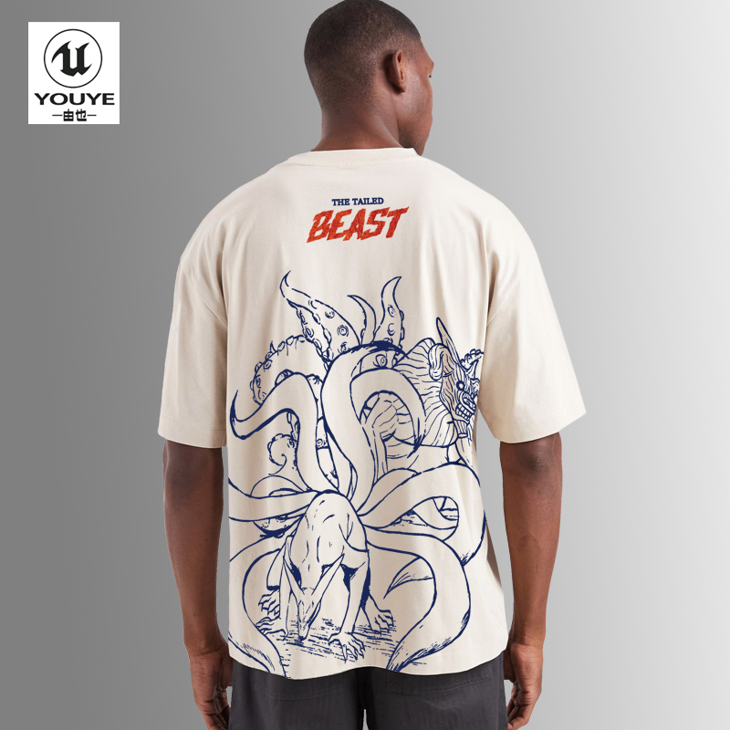 由也 纯棉丝印日本动漫火影忍者九尾印花短袖T恤春夏大码圆领半袖