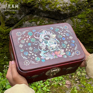 浮光木间 敦煌灵犬非遗螺钿镶嵌首饰盒中国风木质双层收纳盒礼盒