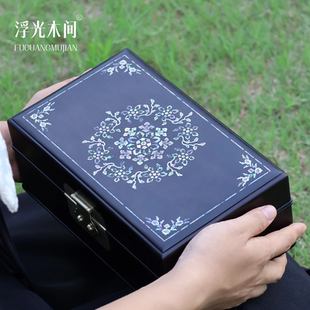 浮光木间 非遗螺钿镶嵌工艺紫光檀首饰盒收藏价值高手工镶嵌精磨