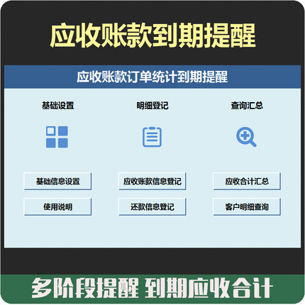 客户应收账款多阶段到期逾期提醒还款登记累计账款统计excel模板