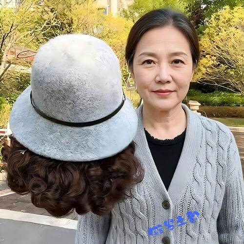 帽子假发秋冬毛呢渔夫帽假发一体女时尚减龄遮白发优雅妈妈短卷发