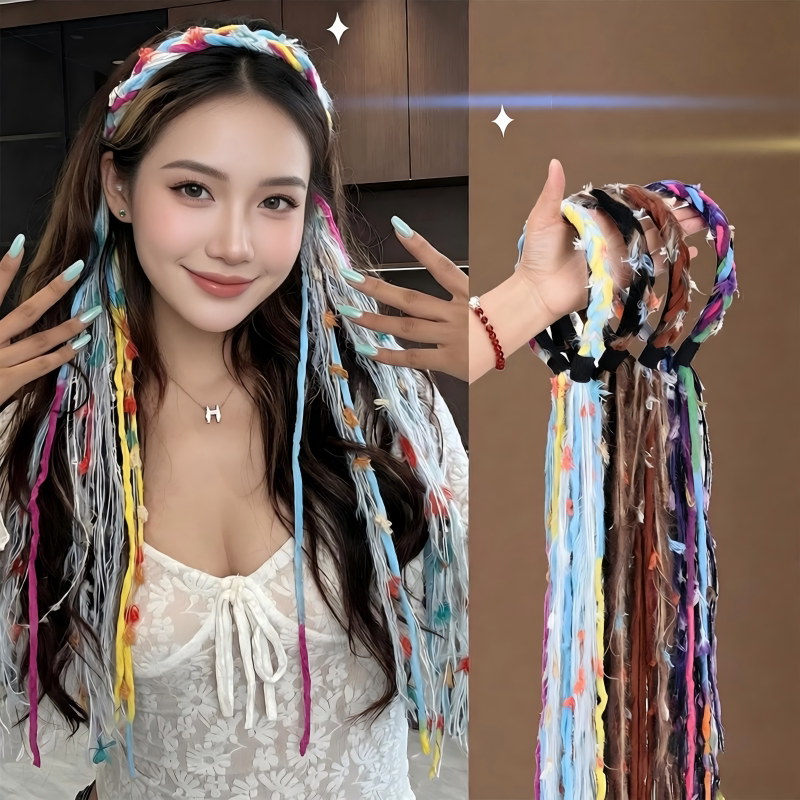 美拉德发箍款假发辫子可编发彩绳藏族头饰西藏云南旅拍民族风假发