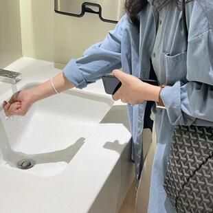 韩系纯棉蓝色衬衫女春装新款慵懒宽松休闲气质可叠穿衬衣外套