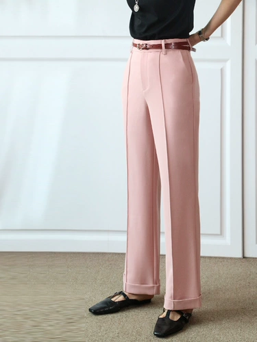 Розовые штаны, высокая талия, свободный прямой крой, коллекция 2023, по фигуре