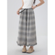2026夏季 大码 女裙裤 胖MM刺绣日系木耳边格子阔腿裤 宽松显瘦休闲裤