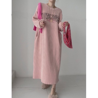 韩国chic大码宽松灯芯绒连衣裙