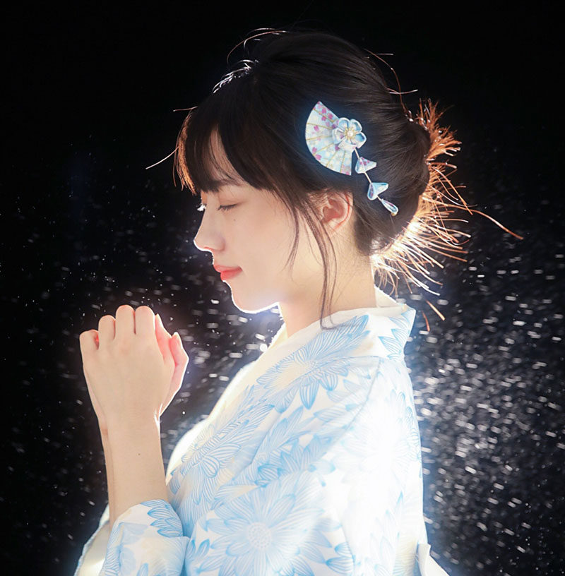 扇子发夹古风汉服扇形铃铛流苏边夹神明少女拍照道具发饰樱花头饰