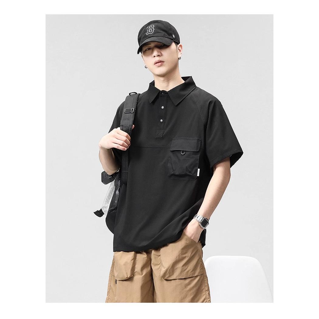 日系cityboypolo衫男夏季潮牌正肩plol衫美式复古短袖工装翻领T恤