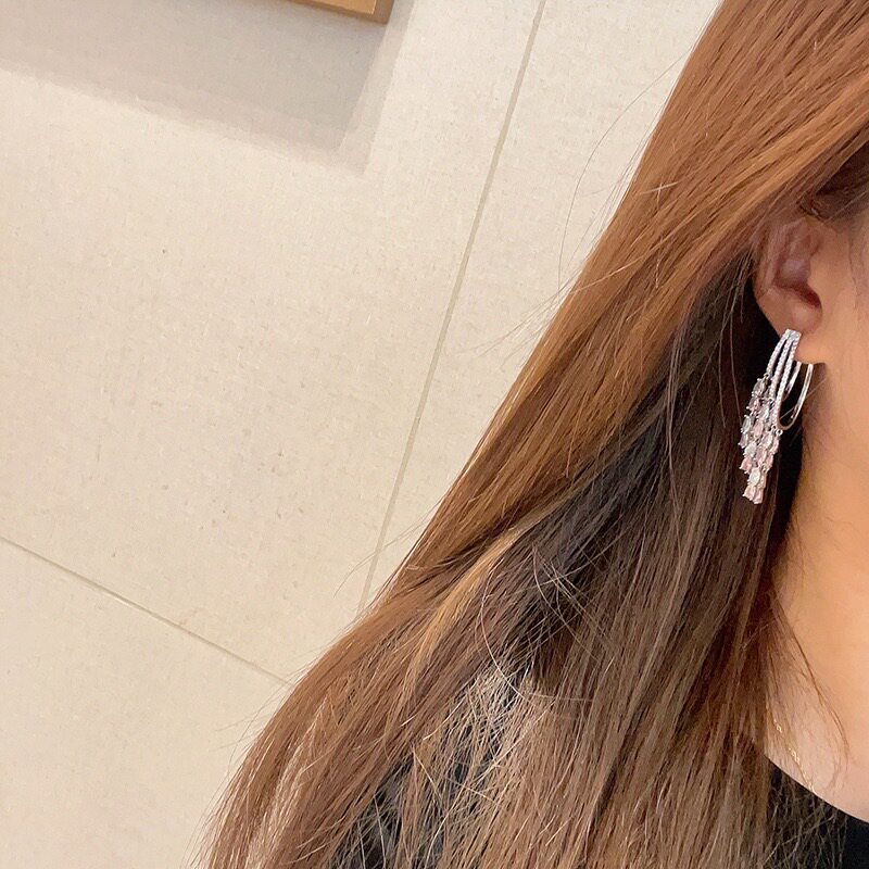 S925银针渐变紫色锆石耳环橄绿宝