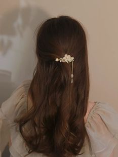 新款仙女玉兰花流苏发夹女侧边刘海夹前额高级感古风汉服旗袍头饰