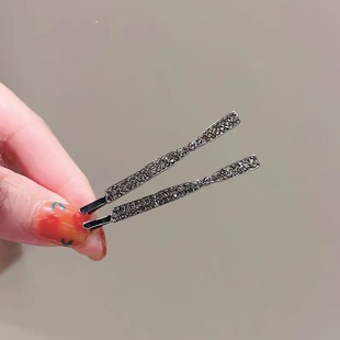 黑色闪钻百搭珍珠一字夹简约对夹碎发刘海夹鸭嘴夹碎发侧边发卡