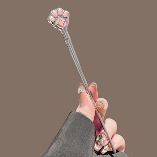 可爱猫爪掌印发簪女现代简约日常盘发簪子儿童头饰百搭气质发钗