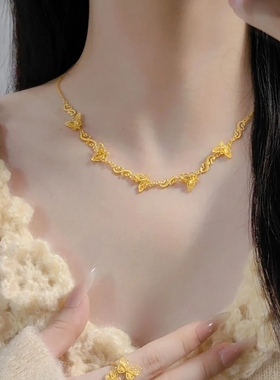 在逃公主镂空花丝蝴蝶项链戒指黄