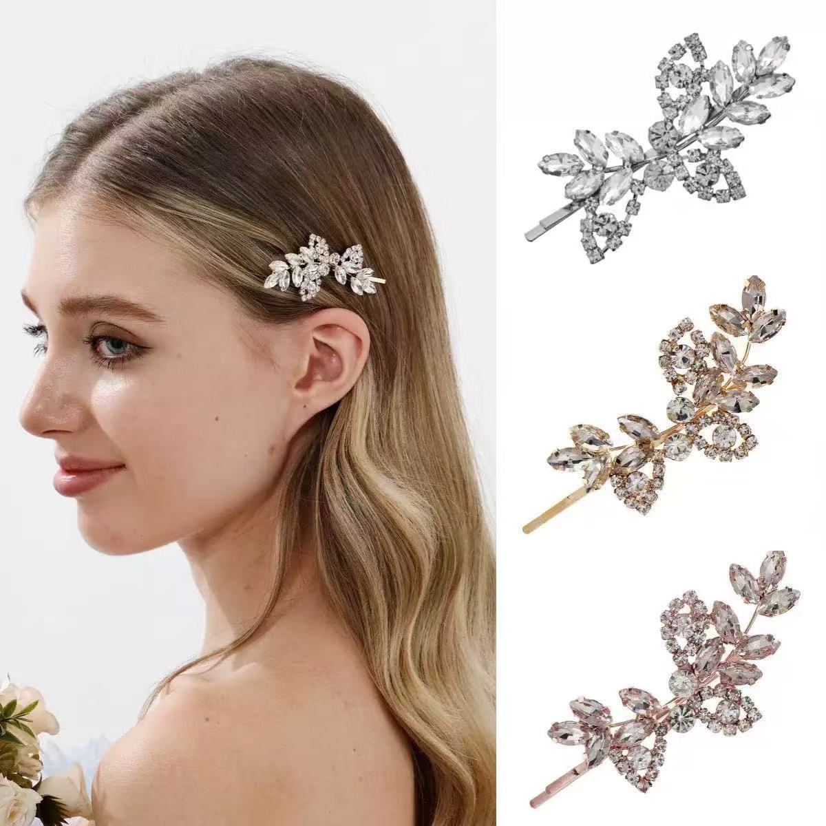 欧美热卖小发夹高级感新娘发饰头饰百搭轻奢水钻婚礼一字夹女