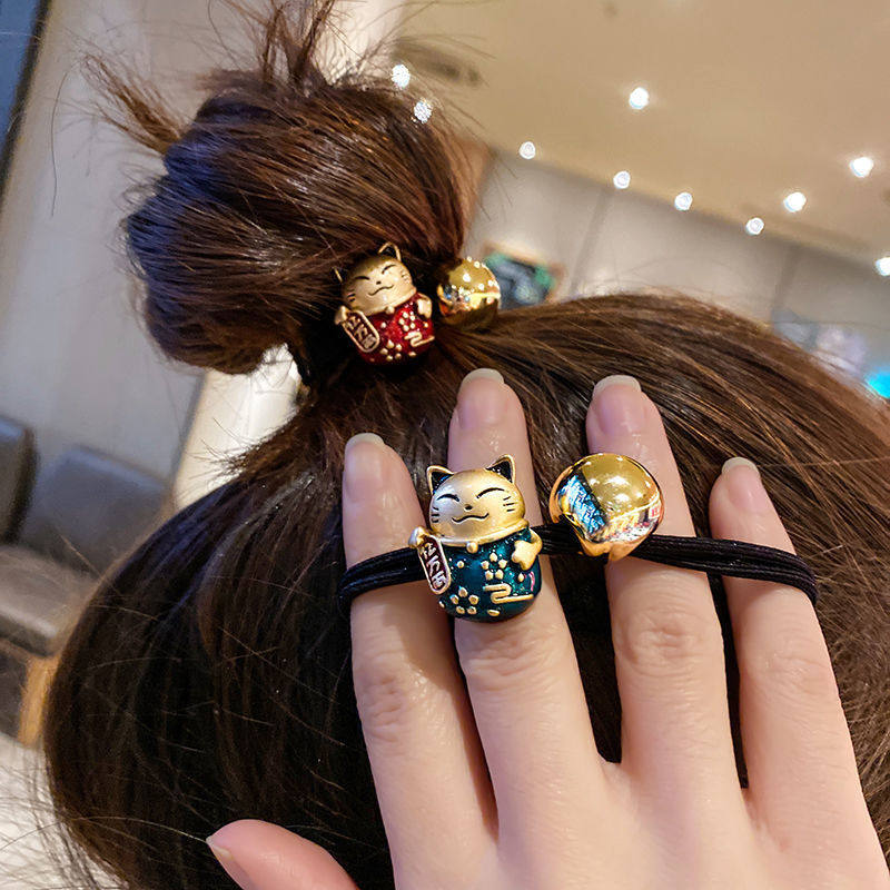 招财猫头绳手链两用简约马尾头饰韩国发饰少女网红ins风可爱皮筋