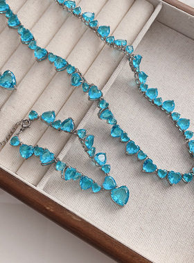 复古宝石蓝色金吊坠女