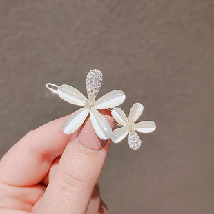 日韩优雅仿猫眼花朵发夹刘海夹少女边夹发卡青蛙扣侧边夹子头饰