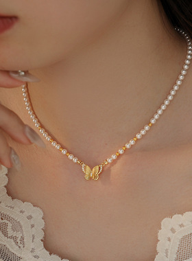 古法蝴蝶国风珍珠项链颈链女新中