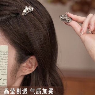 轻奢韩系黑色小皇冠发夹女精致小巧侧边刘海夹前额碎发鸭嘴夹