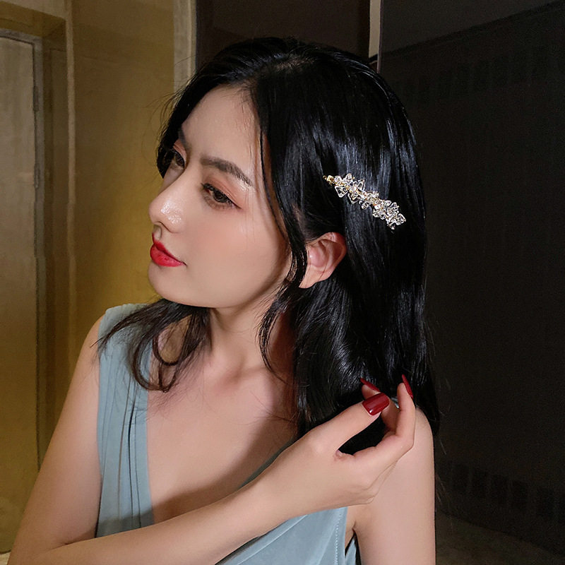 水晶锆石发夹女简约个性边夹弹簧夹气质超仙刘海夹网红一字夹发饰